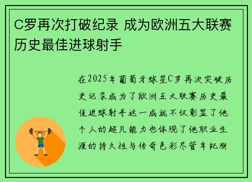 C罗再次打破纪录 成为欧洲五大联赛历史最佳进球射手